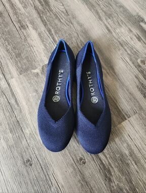 Rothy's Round Toe Navy Blue Knit Ballet Flat Shoes